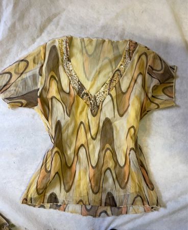 Blouse with Beaded V-Neck