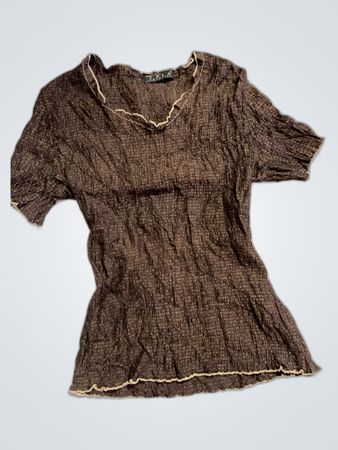 Brown Blouse with Ruffled Hem