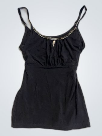 Black Tank Top with Rhinestone Trim