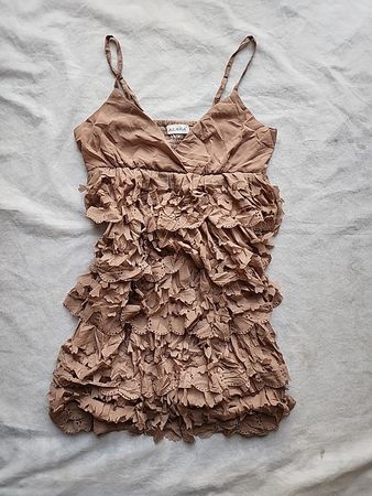 Azaka Ruffled Tan Dress