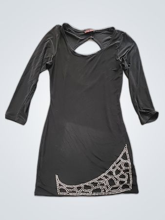 Black Long Sleeve Top with Rhinestone Design