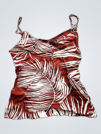 Red and White Tropical Print Top