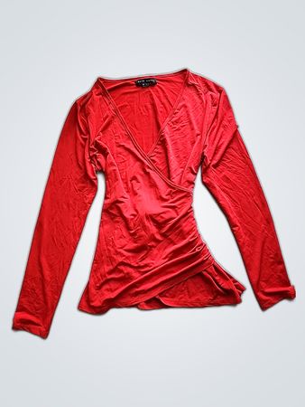 Red V-Neck Long Sleeve Top