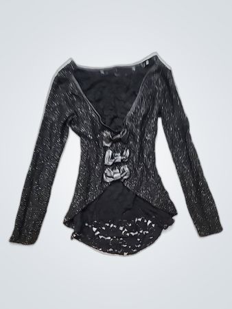Black Long-Sleeve Top with Lace Details