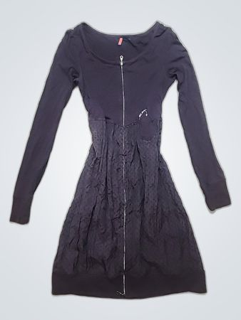 Black Long-Sleeve Dress with Zipper