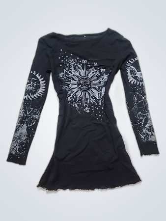 Black Graphic Long Sleeve Top