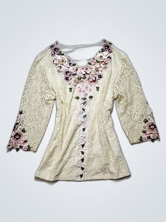 Lace Top with Floral Appliques