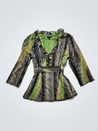 Green and Black Striped Ruffled Dress