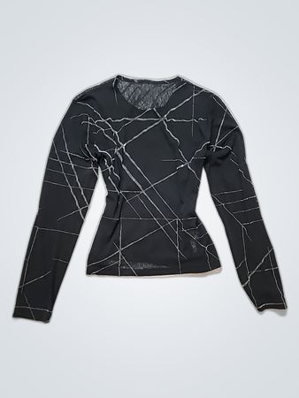 Black Long-Sleeve Shirt with White Lines