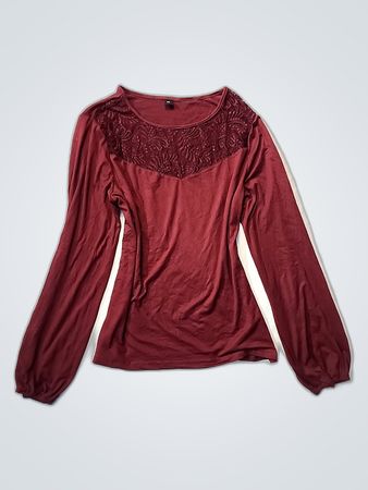Maroon Long Sleeve Top with Lace Details