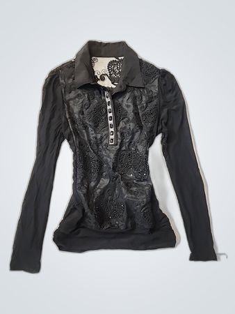Black Long-Sleeve Top with Lace Details