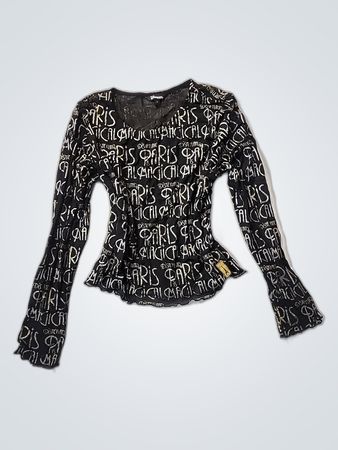 Sheer Paris Print Long Sleeve Blouse