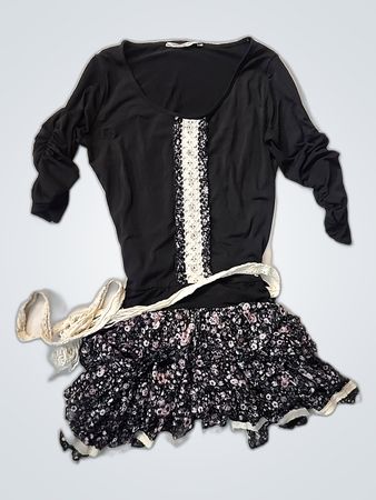 Black Long-Sleeve Top with Floral Accent