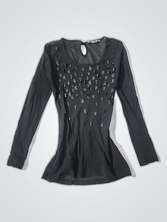 Black Long-Sleeve Top with Perforations