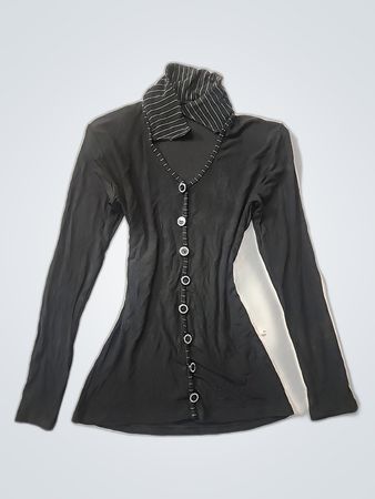 Black Long-Sleeve Top with Striped Cuffs