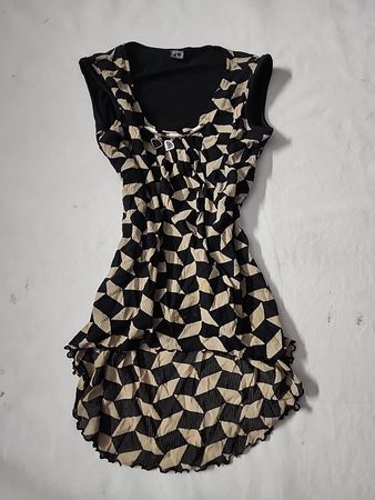 Black and Beige Geometric Pattern Dog Dress