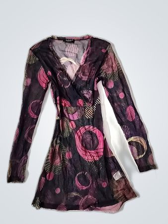 Sheer Blouse with Pink and Purple Pattern