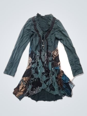 Green Long-Sleeve Shirt with Floral Pattern