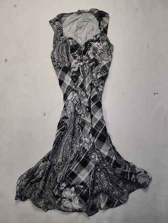 Blouse with Black Plaid and Floral Pattern