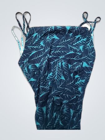 Teal Leaf Print Strapless Dress