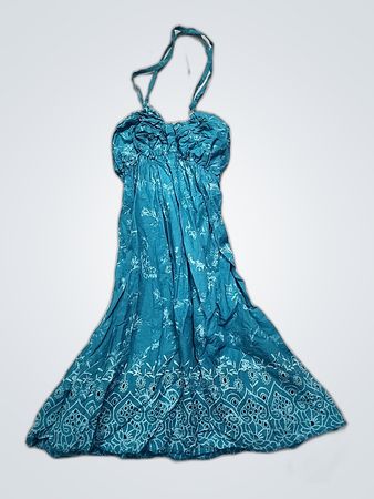 Blue Floral Halter Neck Dress