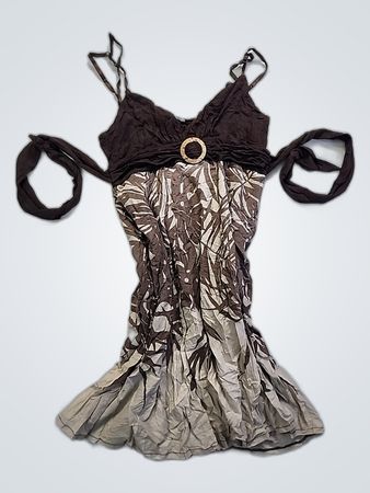 Brown and Beige Floral Halter Neck Dress