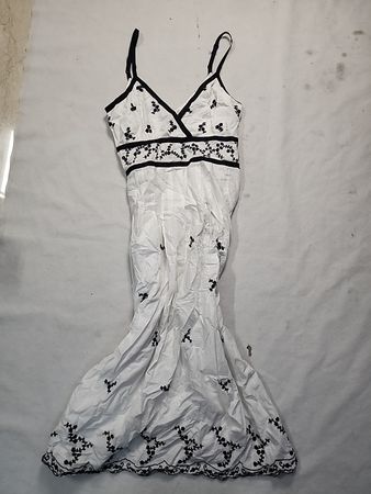 White Dress with Black Floral Embroidery