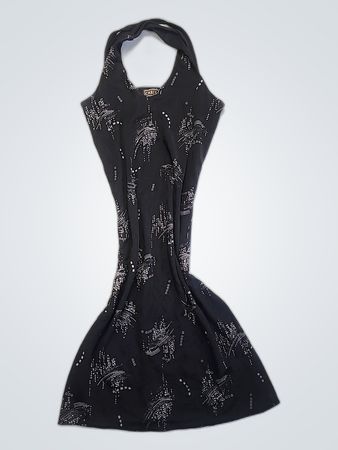 Black Halter Neck Dress with White Pattern