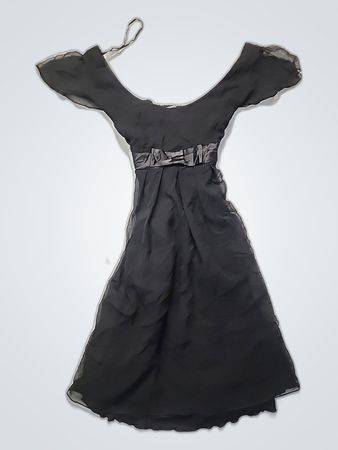 Black Organza Dress with Ruffled Waist