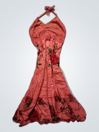 Pink Floral Halter Neck Dress
