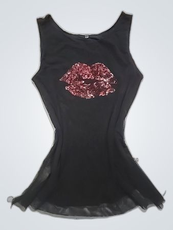 Black Sequined Lips Mini Dress