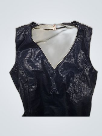 Black Sleeveless V-Neck Faux Leather Top