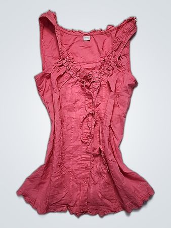 Pink Ruffle Lace-up Blouse