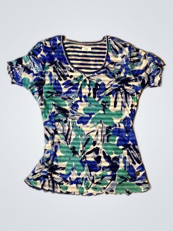 Blue and Green Floral Short Sleeve Shirt