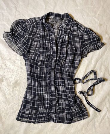 F&F Black and White Plaid Blouse