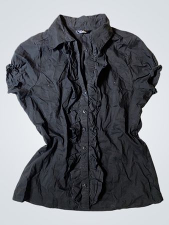 Mango Black Ruffle Sleeve Button-Down Blouse