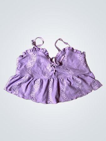 F&F Lavender Lace-Up Ruffle Cami Top