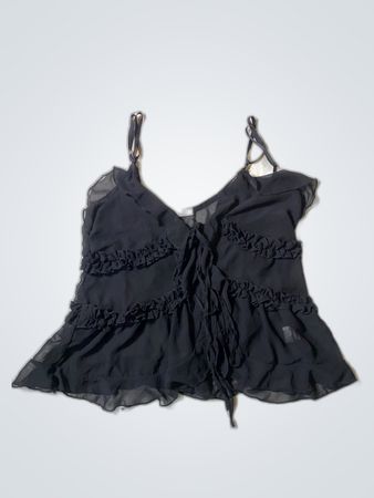Designs Ruffled Black Chiffon Cami Top