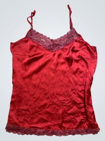 Red Silk Camisole with Lace Trim