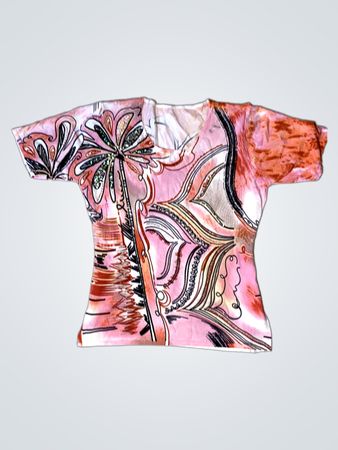 Unbranded Multicolor Abstract Print Short Sleeve Blouse