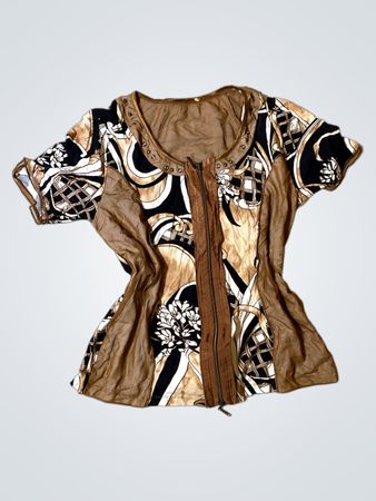 Brown Floral Zip-Up Top
