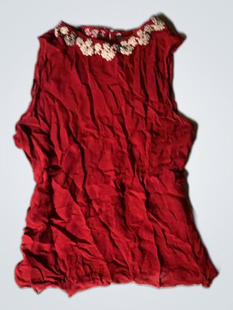 Red Blouse with Beaded Neckline