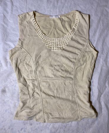 Tan Lace-Trimmed Sleeveless Top