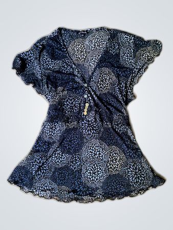 J. McLaughlin Navy Floral Print Blouse