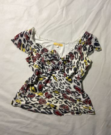 BIBA Blouse with Bow and Animal Print