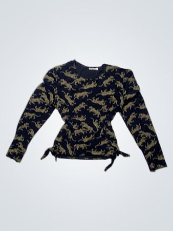Black Long-Sleeve Top with Gold Leopard Print