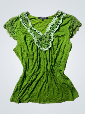 Green Lace-Trimmed Short-Sleeve Top