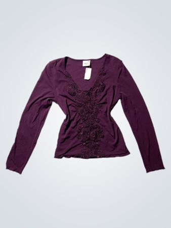Purple Long Sleeve Embroidered Top