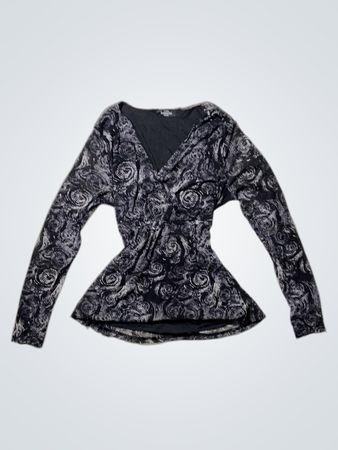 Benetton Black and White Swirl Pattern Long Sleeve Top