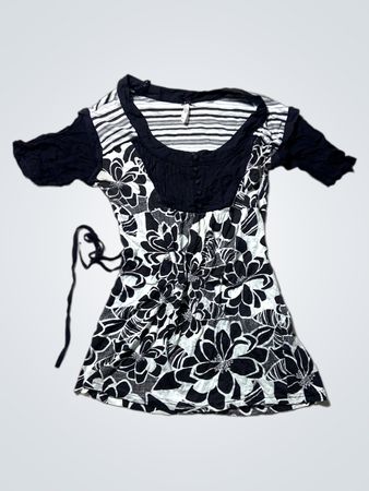 Black and White Floral Blouse
